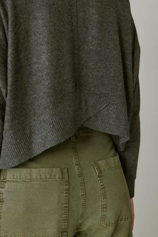 Lucky Brand Cloud Jersey Exposed Seam Top Charcoal Heather Women Activewear