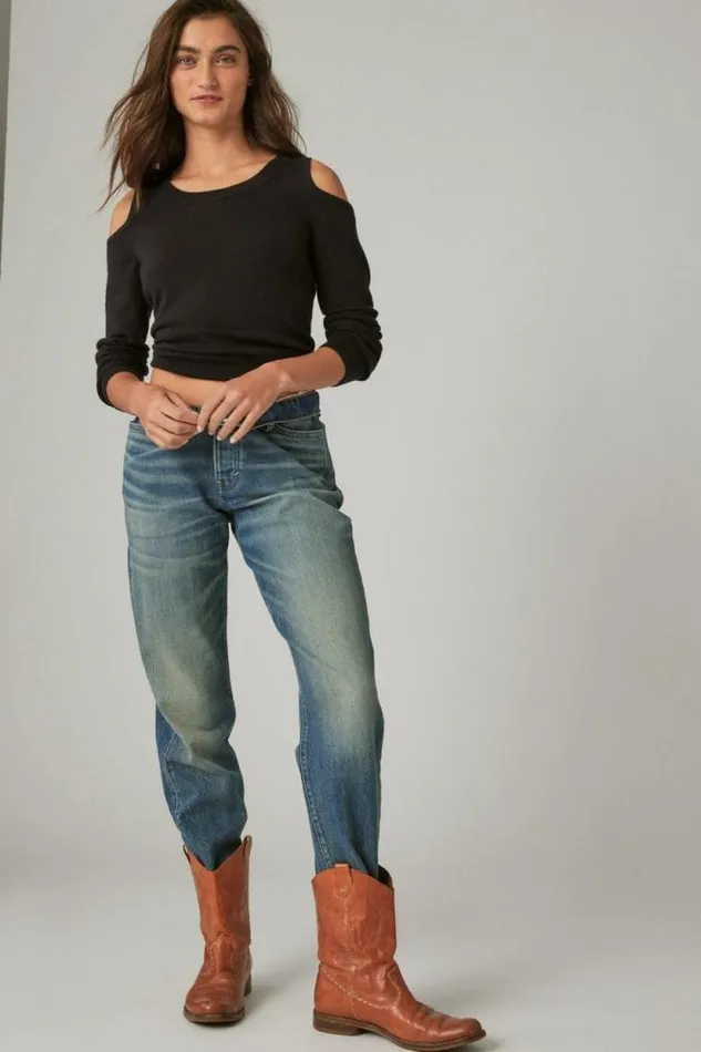 Lucky Brand Cloud Soft Cold Shoulder Sweater Jet Black Women Sweaters and Sweatshirts