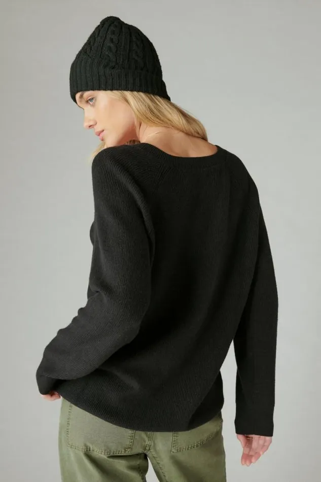 Lucky Brand Cloud Soft V Neck Sweater Black Women Sweaters and Sweatshirts