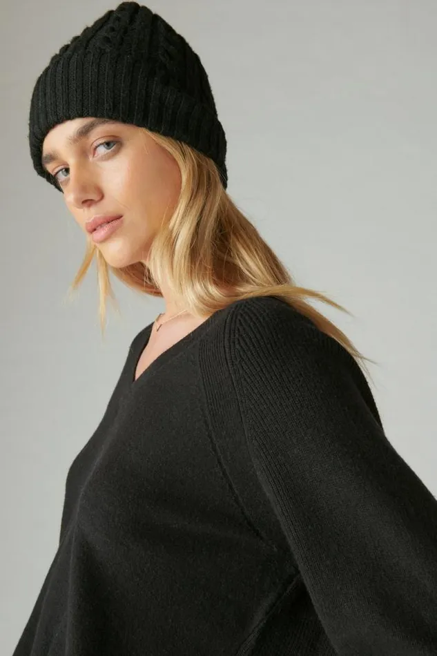 Lucky Brand Cloud Soft V Neck Sweater Black Women Sweaters and Sweatshirts