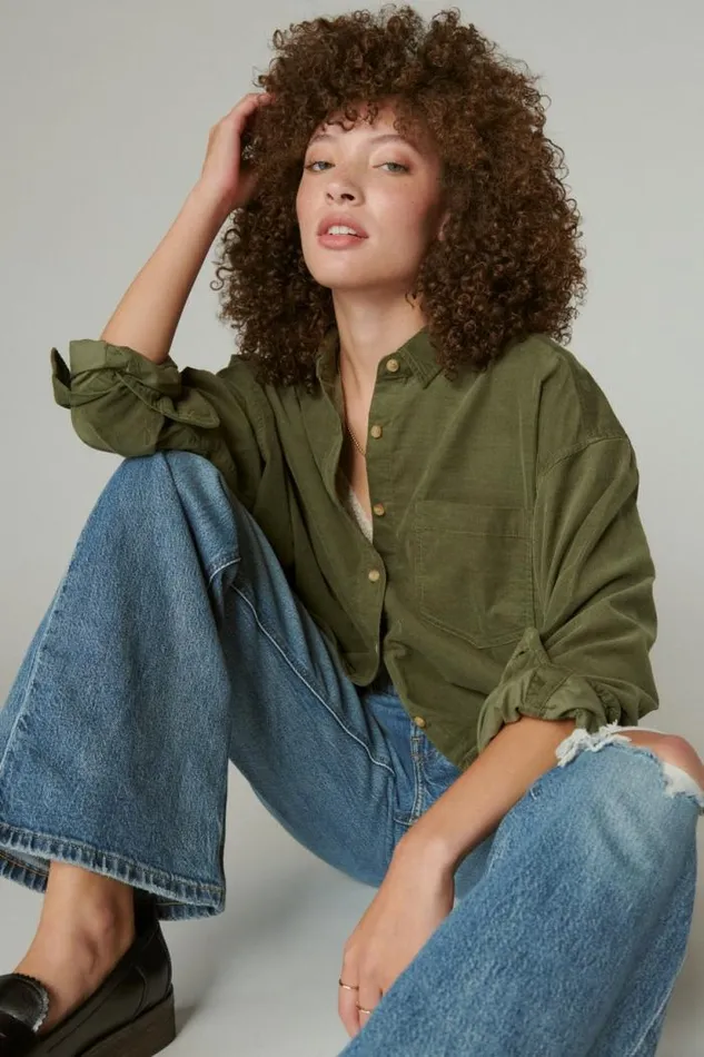Lucky Brand Corduroy Shirt Dusty Olive Women All Tops