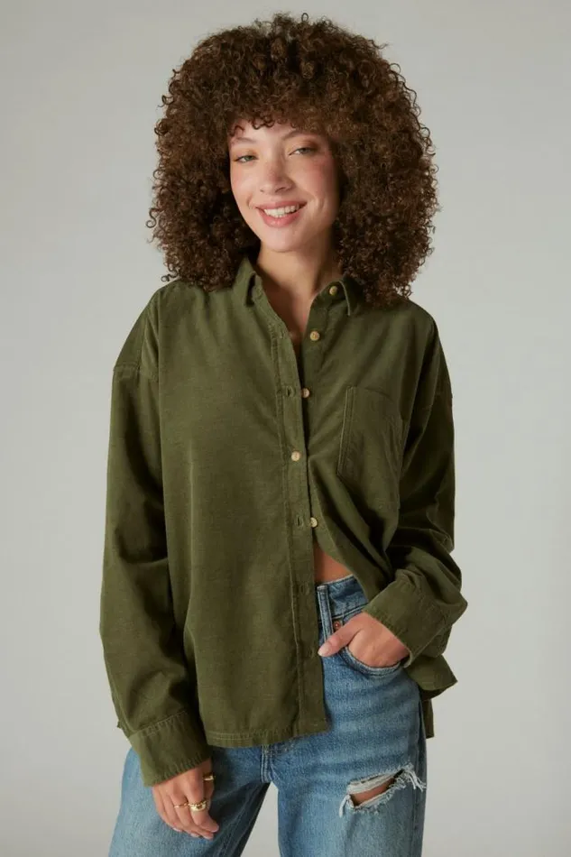 Lucky Brand Corduroy Shirt Dusty Olive Women All Tops