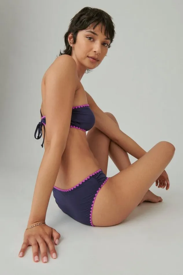 Lucky Brand Crochet Trim Bottom Navy Women Swim