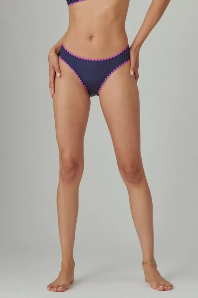 Lucky Brand Crochet Trim Bottom Navy Women Swim