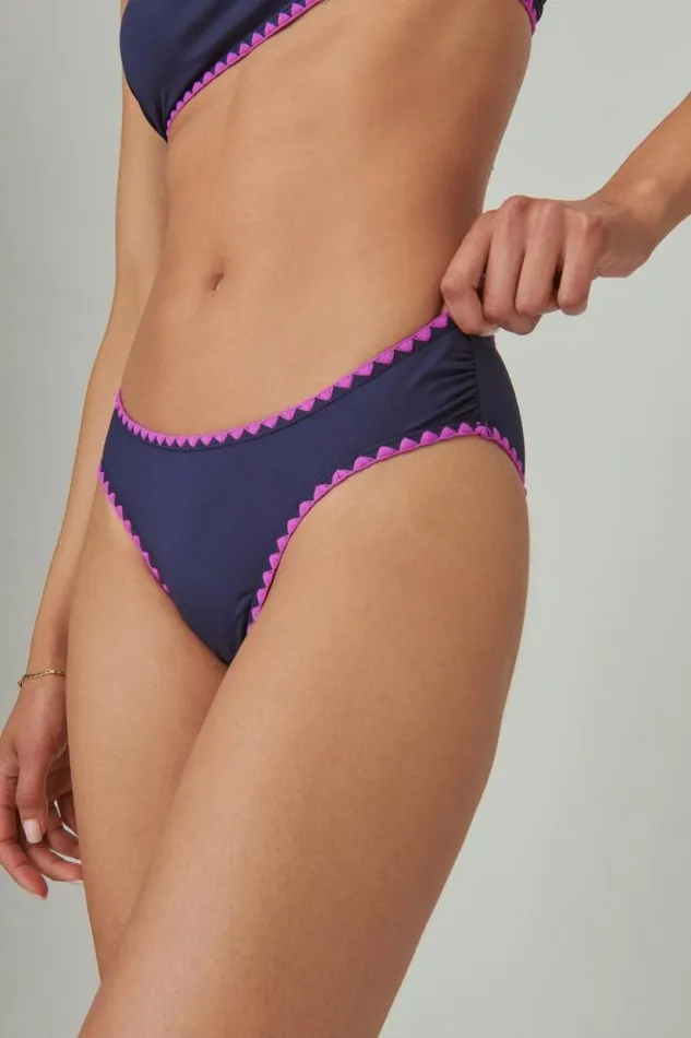 Lucky Brand Crochet Trim Bottom Navy Women Swim