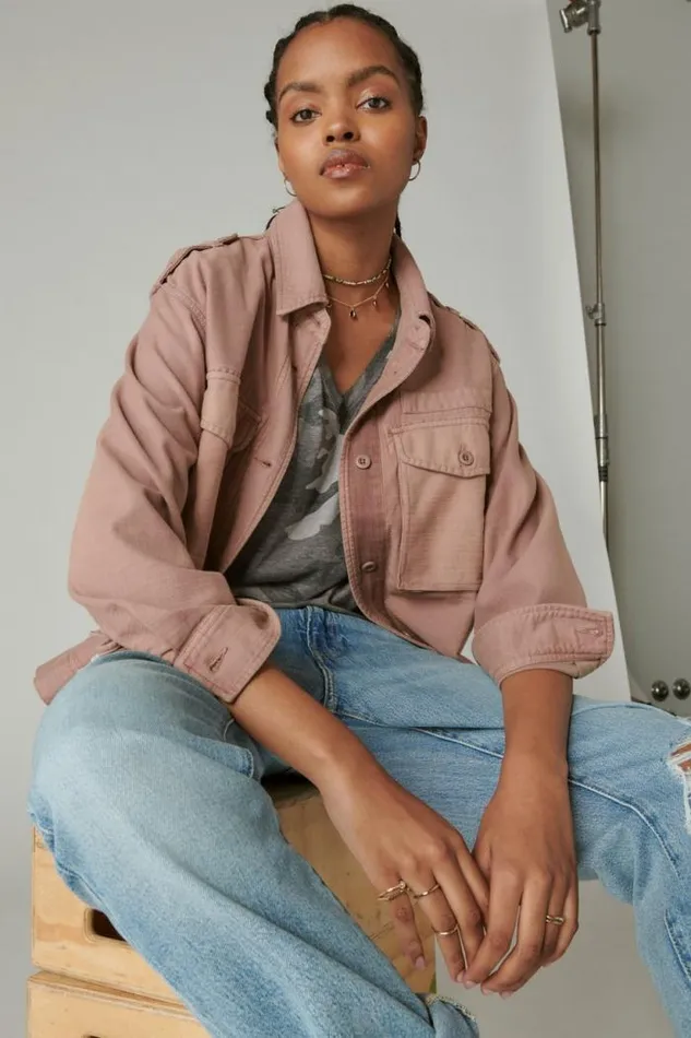 Lucky Brand Cropped Twill Utility Jacket Mauve Women Jackets and Outerwear