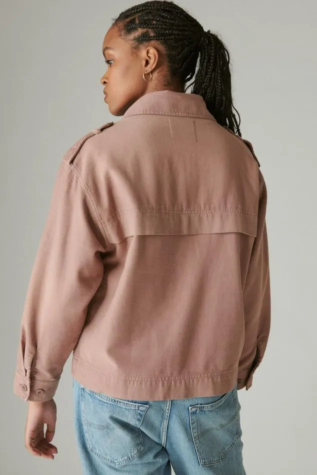 Lucky Brand Cropped Twill Utility Jacket Mauve Women Jackets and Outerwear