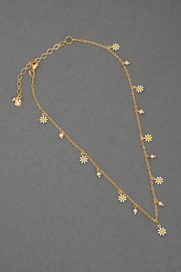 Lucky Brand Daisy Enamel Charm Necklace Gold Women Jewelry