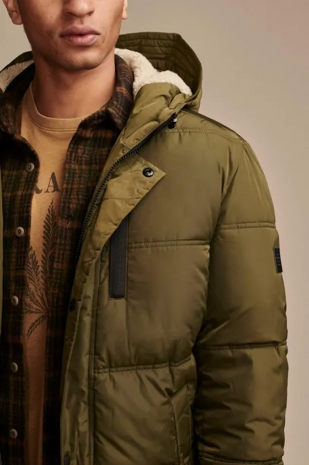 Lucky Brand Davis Hooded Puffer Medium Dark Green Men Jackets and Outerwear