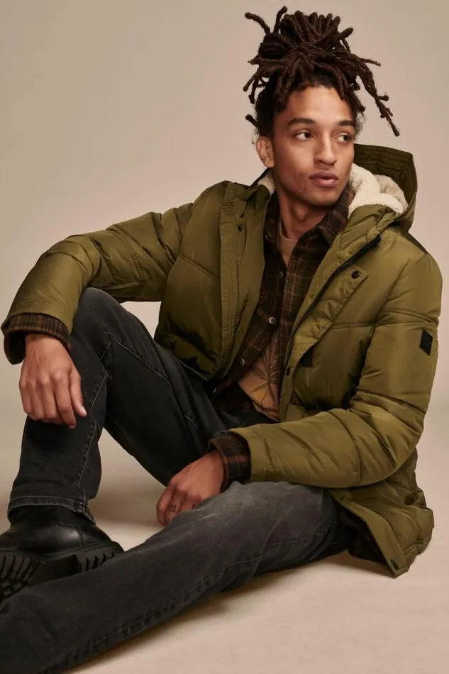 Lucky Brand Davis Hooded Puffer Medium Dark Green Men Jackets and Outerwear