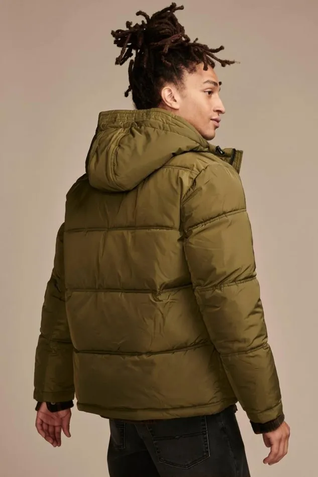 Lucky Brand Davis Hooded Puffer Medium Dark Green Men Jackets and Outerwear