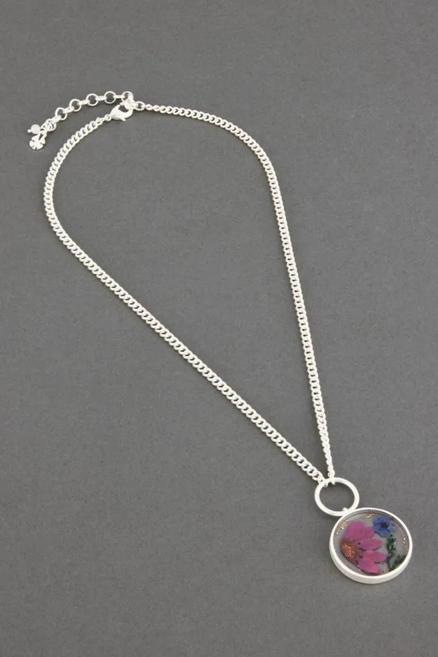 Lucky Brand Dried Flower Pendant Necklace Silver Women Jewelry
