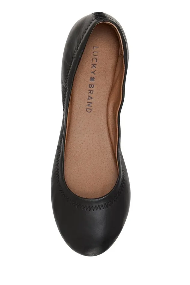 Lucky Brand Emmie Ballet Leather Flats Black Women Shoes