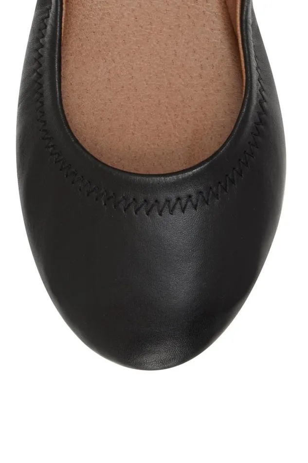 Lucky Brand Emmie Ballet Leather Flats Black Women Shoes