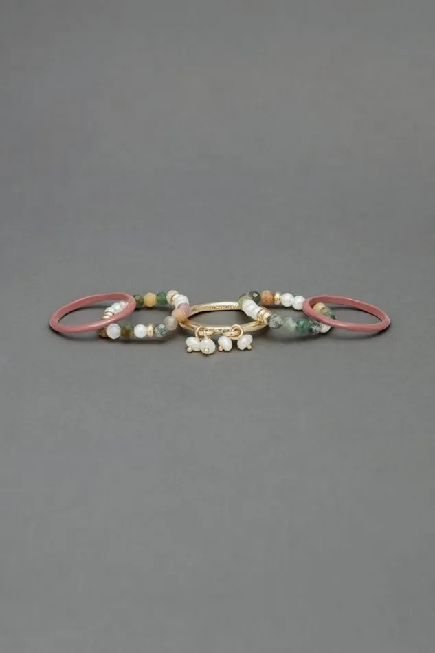 Lucky Brand Enamel Pearl Ring Stack Gold Women Jewelry