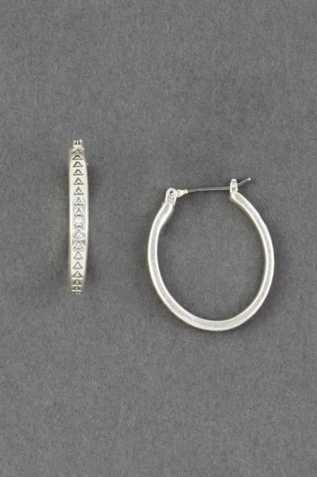 Lucky Brand Etch Oval Hoop Earring Silver Women Jewelry