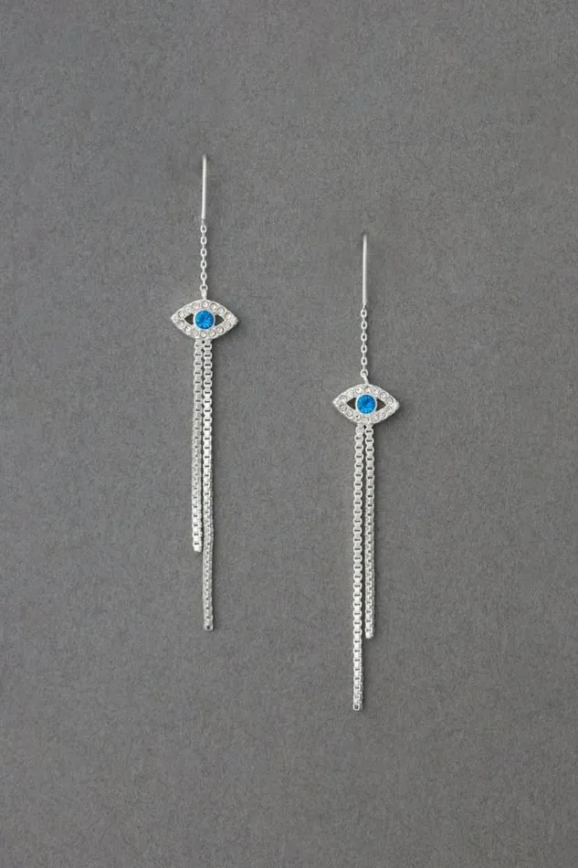 Lucky Brand Evil Eye Threader Earring Silver Women Jewelry