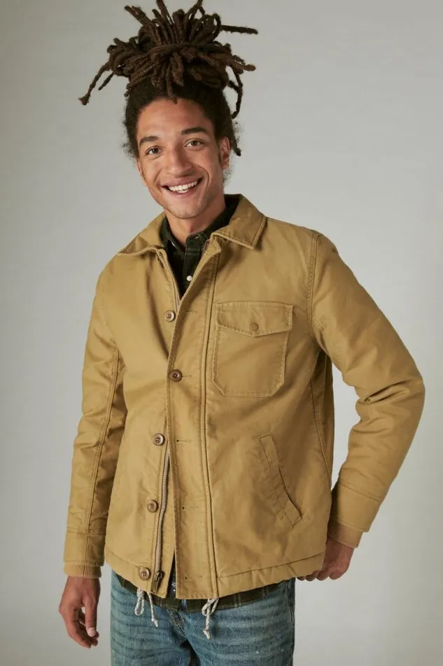 Lucky Brand Faux Shearling Lined Barn Jacket Khaki Men Jackets and Outerwear