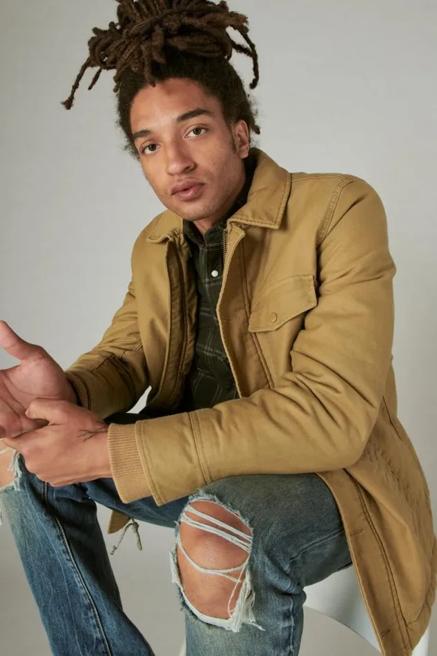 Lucky Brand Faux Shearling Lined Barn Jacket Khaki Men Jackets and Outerwear