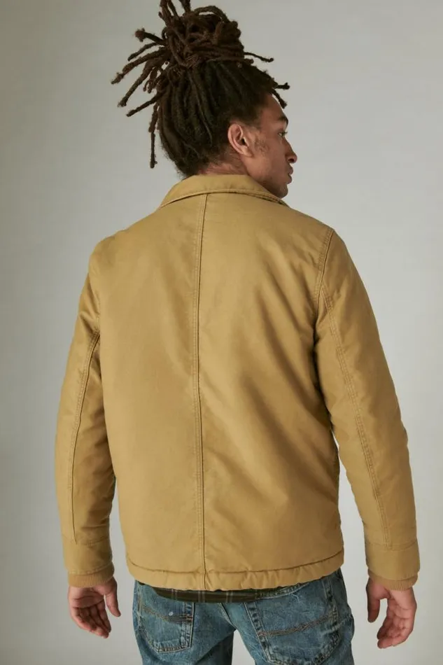 Lucky Brand Faux Shearling Lined Barn Jacket Khaki Men Jackets and Outerwear