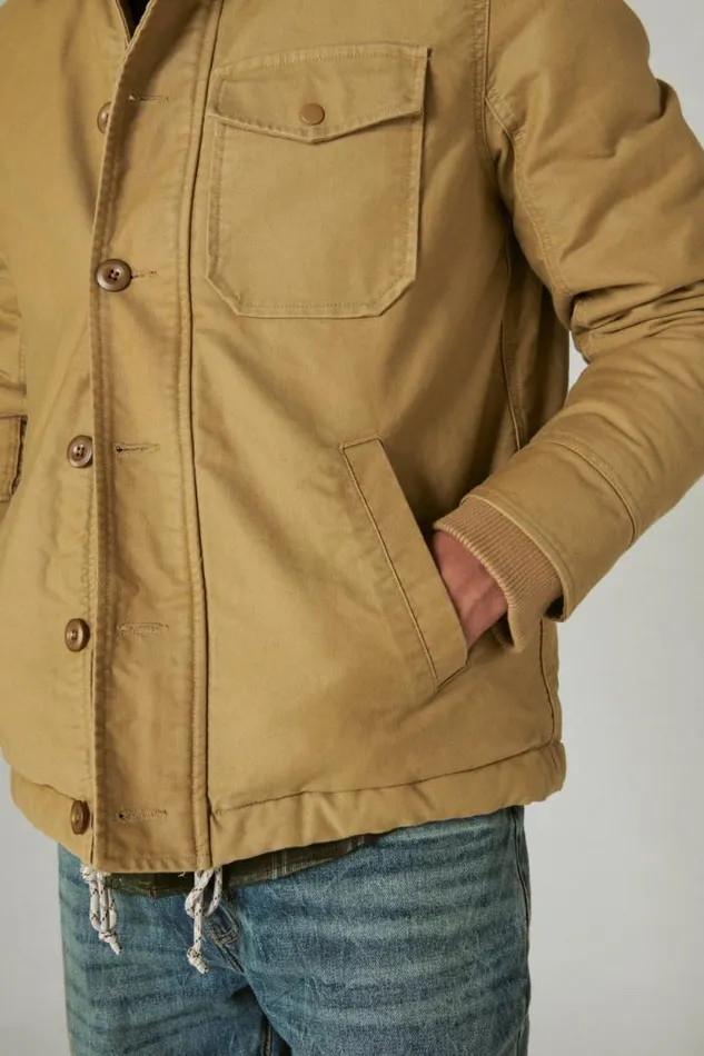 Lucky Brand Faux Shearling Lined Barn Jacket Khaki Men Jackets and Outerwear