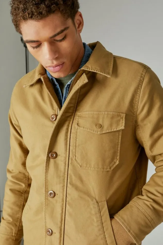 Lucky Brand Faux Shearling Lined Barn Jacket Khaki Men Jackets and Outerwear