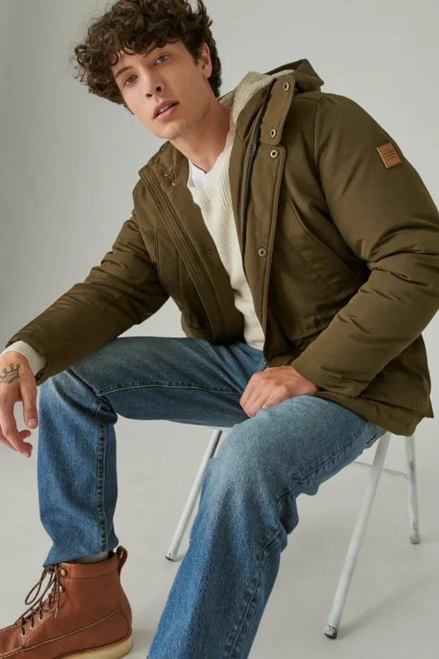 Lucky Brand Faux Shearling Lined Hooded Parka Olive Men Jackets and Outerwear