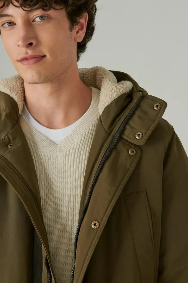 Lucky Brand Faux Shearling Lined Hooded Parka Olive Men Jackets and Outerwear