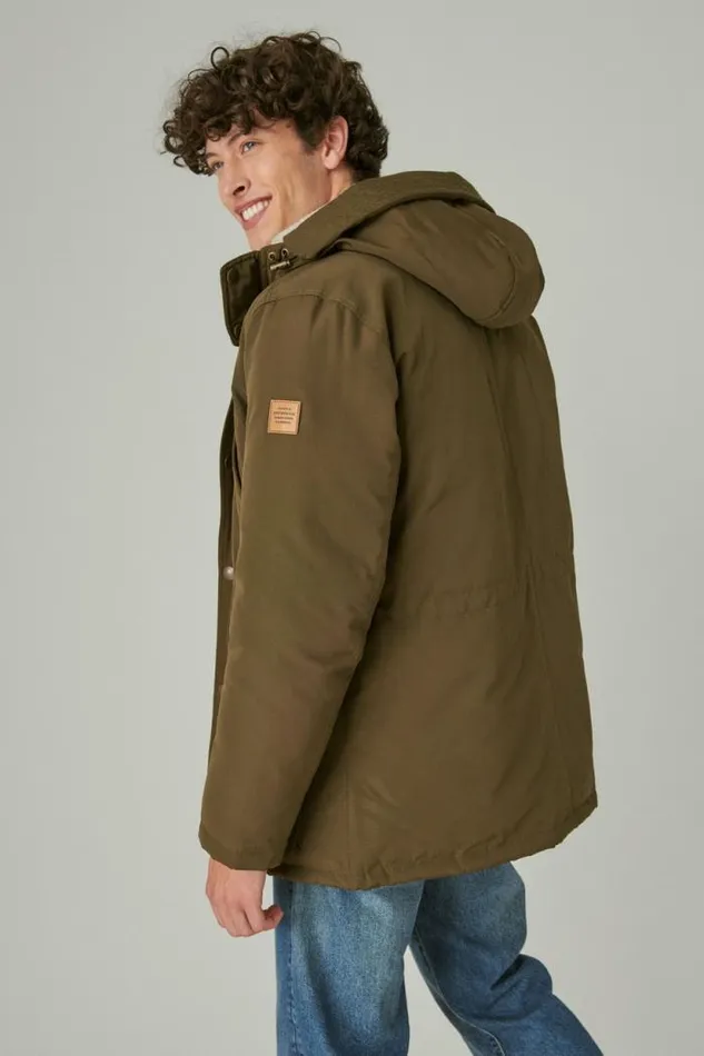 Lucky Brand Faux Shearling Lined Hooded Parka Olive Men Jackets and Outerwear
