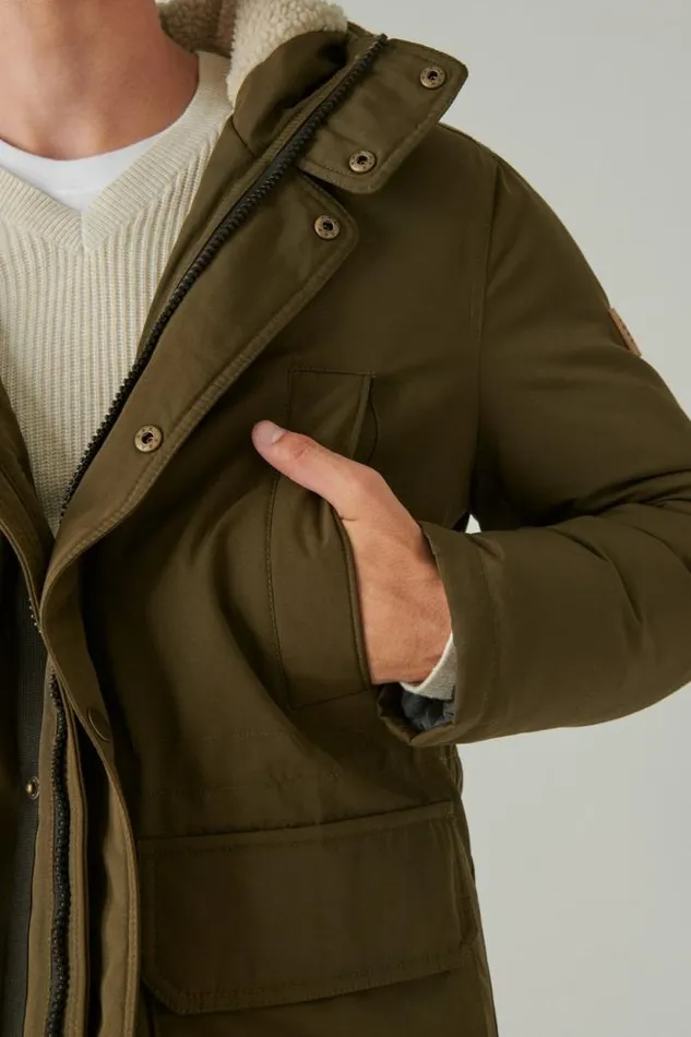 Lucky Brand Faux Shearling Lined Hooded Parka Olive Men Jackets and Outerwear