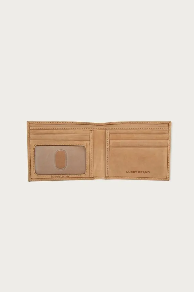Lucky Brand Flag Embossed Leather Bifold Wallet Medium Brown Men Bags and Wallets
