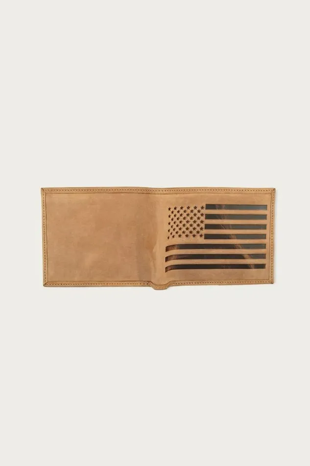 Lucky Brand Flag Embossed Leather Bifold Wallet Medium Brown Men Bags and Wallets