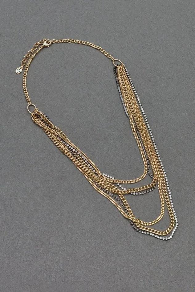Lucky Brand Fringe Layer Necklace Two Tone Women Jewelry