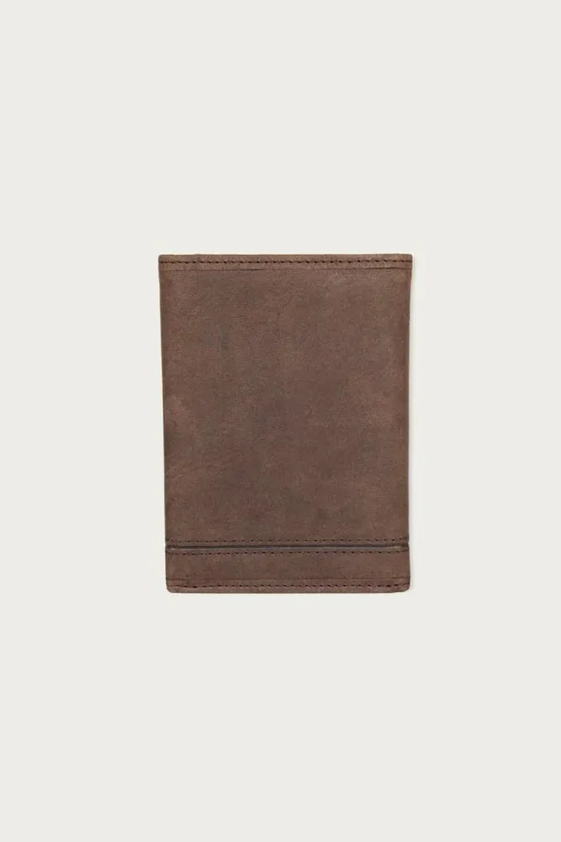 Lucky Brand Grooved Leather Trifold Wallet Dark Brown Men Bags and Wallets