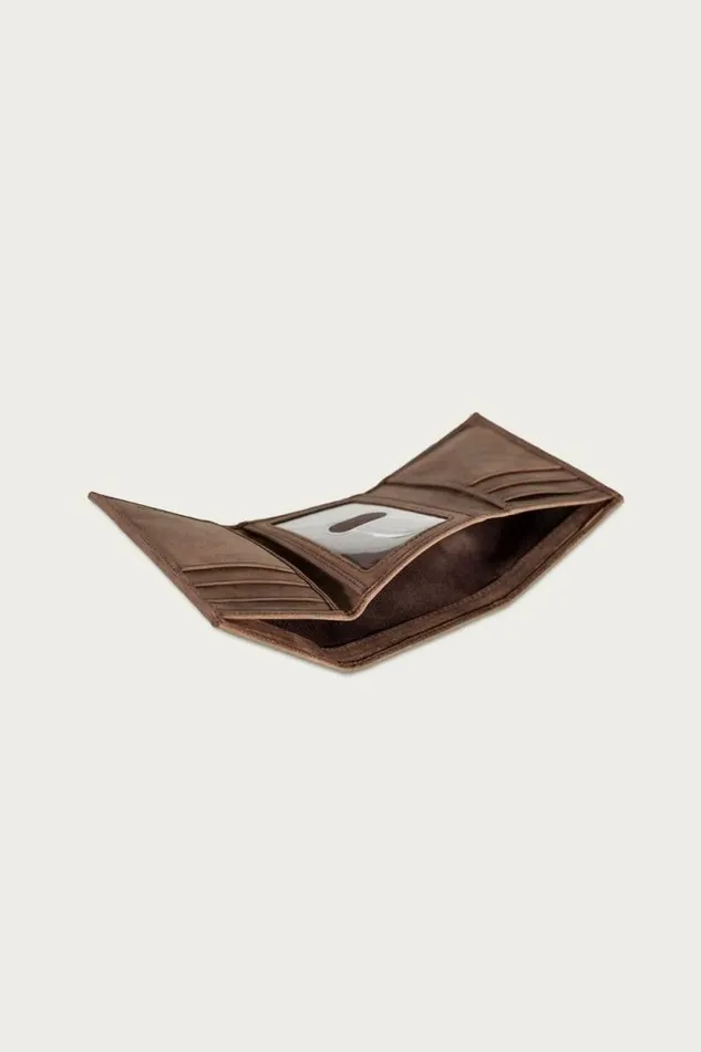 Lucky Brand Grooved Leather Trifold Wallet Dark Brown Men Bags and Wallets