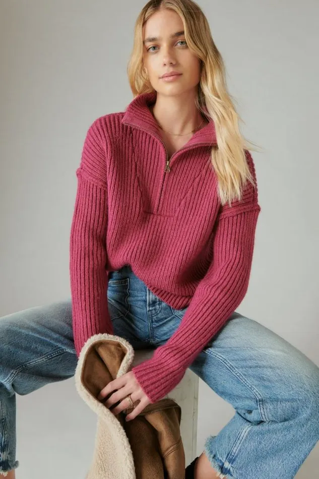Lucky Brand Half Zip Pullover Sweater Boysenberry Women All Tops