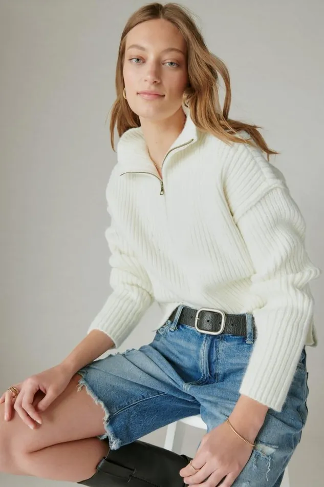 Lucky Brand Half Zip Pullover Sweater Whisper White Women All Tops
