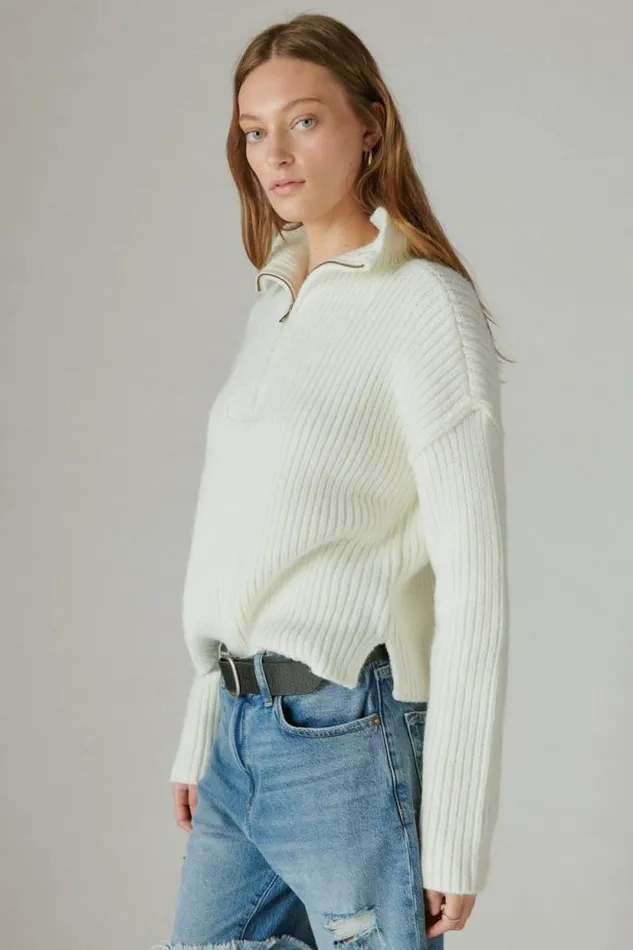 Lucky Brand Half Zip Pullover Sweater Whisper White Women All Tops