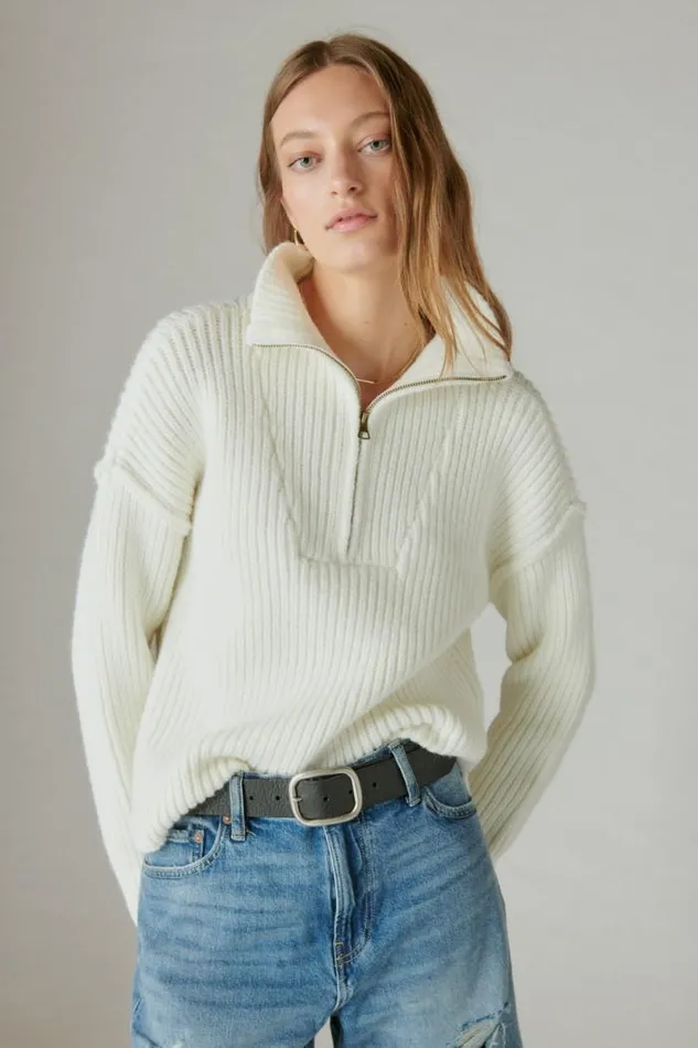 Lucky Brand Half Zip Pullover Sweater Whisper White Women All Tops
