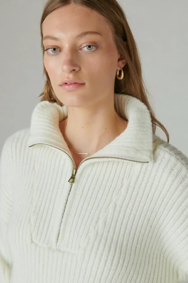 Lucky Brand Half Zip Pullover Sweater Whisper White Women All Tops
