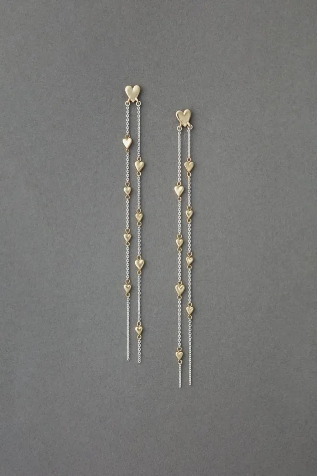 Lucky Brand Heart Chain Earring Two Tone Women Jewelry