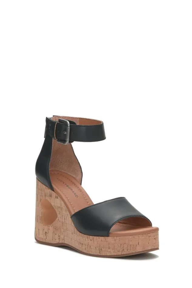 Lucky Brand Himmy Cork Wedge Black Women Shoes