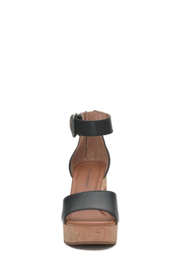 Lucky Brand Himmy Cork Wedge Black Women Shoes