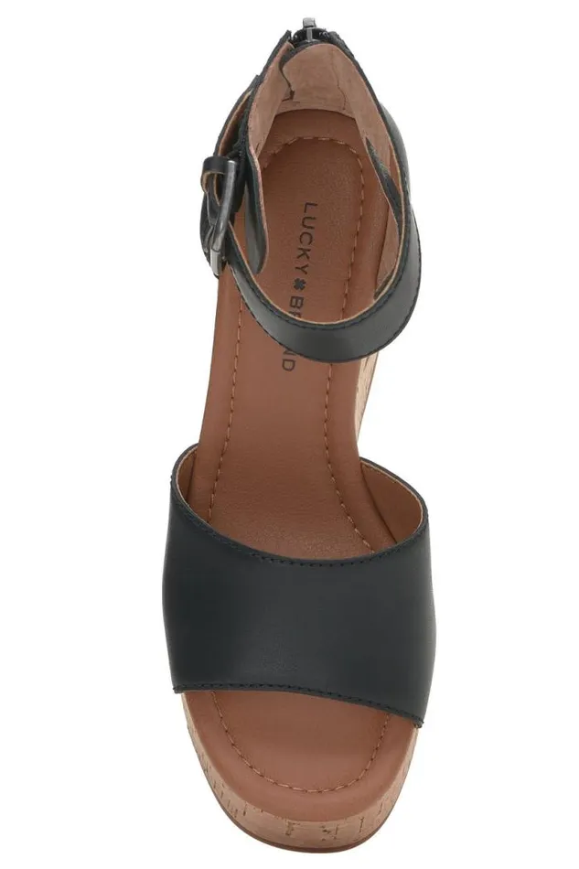 Lucky Brand Himmy Cork Wedge Black Women Shoes