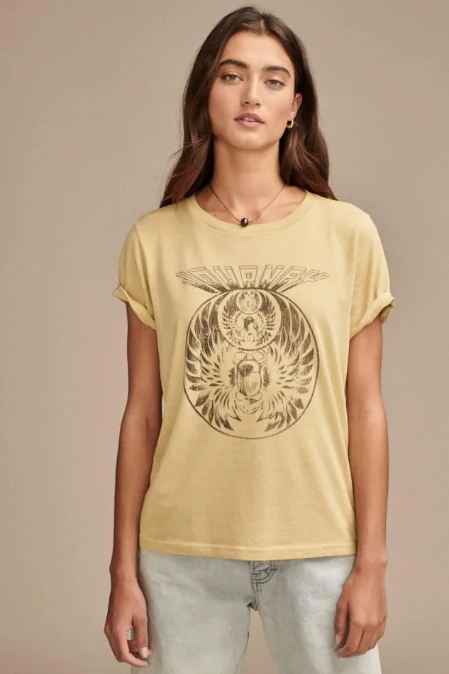 Lucky Brand Journey Beetle Classic Crew Rich Gold Women Graphic Tees