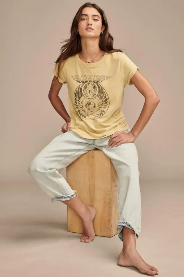 Lucky Brand Journey Beetle Classic Crew Rich Gold Women Graphic Tees