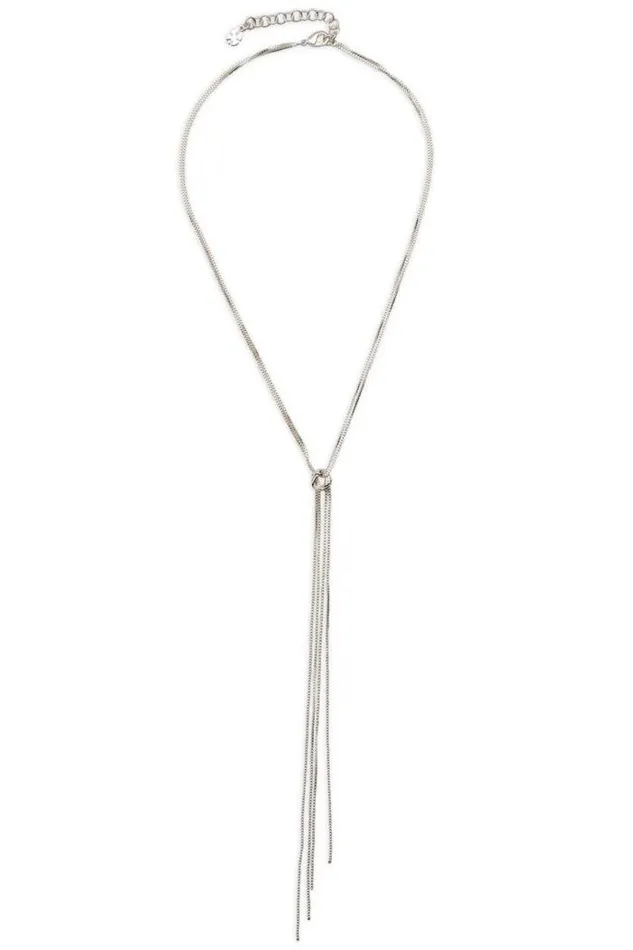 Lucky Brand Knotted Lariat Necklace Silver Women Jewelry