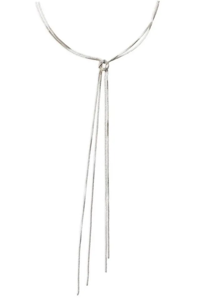 Lucky Brand Knotted Lariat Necklace Silver Women Jewelry