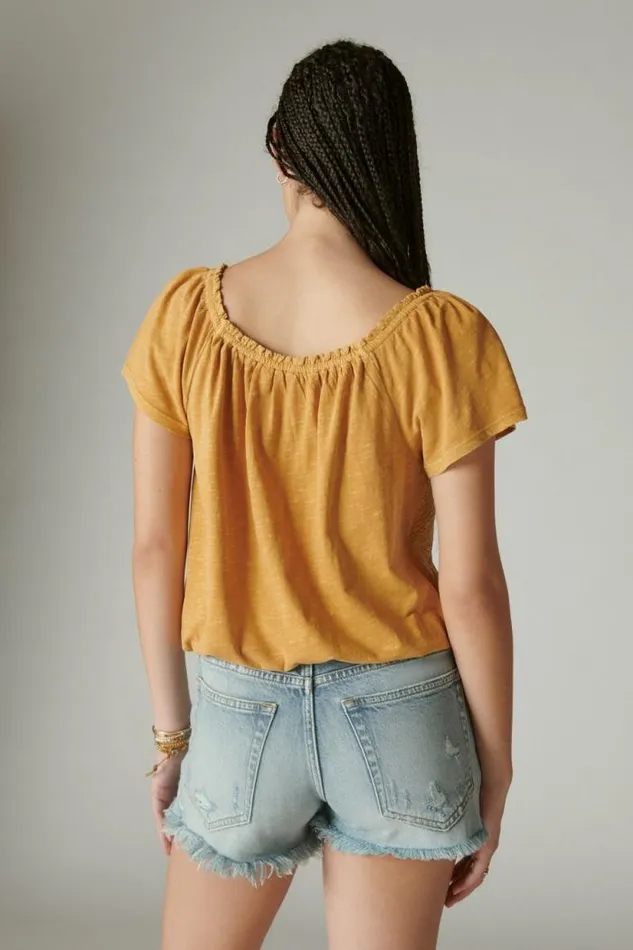 Lucky Brand Lace Peasant Bubble Top Inca Gold Women All Tops
