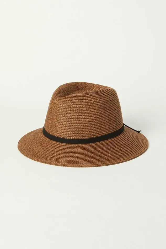 Lucky Brand Leather Tie Straw Hat Dark Brown Women Hats